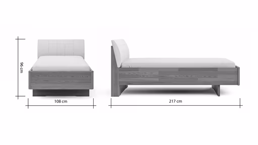 Bett Lenoso - Liegefläche ca. 100x200 cm, Eiche massiv, Kunstleder Champagner
