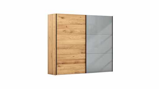 Schwebetürenschrank Colorado - B. ca. 257 cm, Eiche, Glas Graugrün