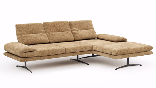 Ecksofa Lucero 2.0 - 2-Sitzer mit Longchair rechts inkl. Rückenlehne verstellbar, Stoff, Cognac