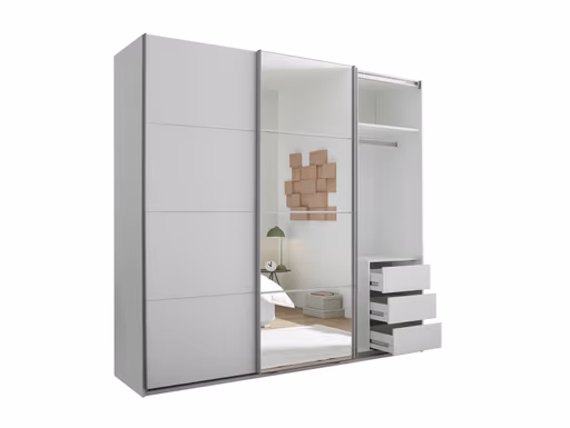 Schwebetürenschrank- B ca. 215 cm, Weiß, Spiegel