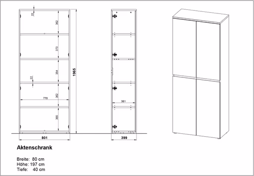 Aktenschrank GRIFFIN - B ca. 80 cm, Graphit, Eiche Nachbildung