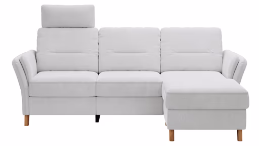 Ecksofa Vayra - 2,5-Sitzer mit Longchair rechts, inkl. Relaxfunktion (motorisch) und Kopfstütze verstellbar (manuell), Stoff, Offwhite