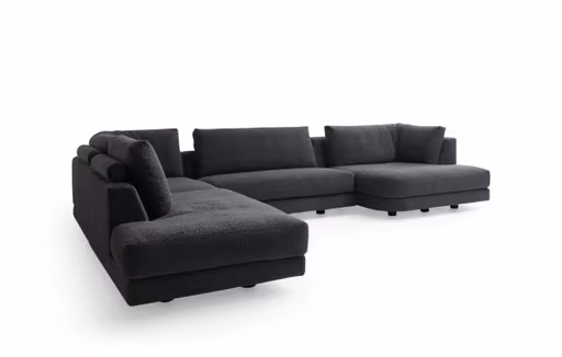 Ecksofa Cuneo - Ecke links mit 2-Sitzer und Longchair rechts - Boucle, Ash