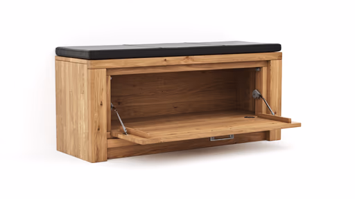 Schuhschrank Farmingdale - Eiche massiv, natur geölt mit Sitzkissen schwarz