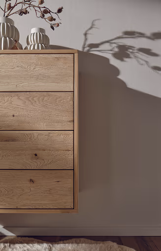 Sideboard Williston - Wildeiche bianco, Schubkastenfront sandgestrahlt