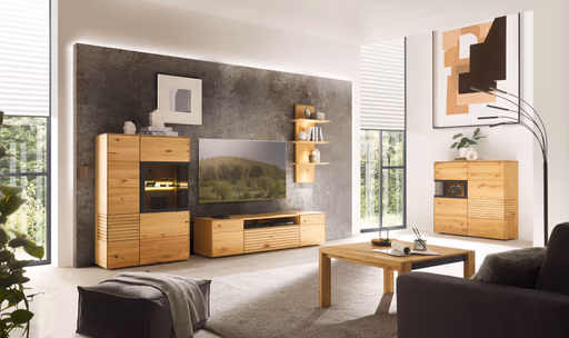 Highboard - mit Beleuchtung; Astkastanie massiv