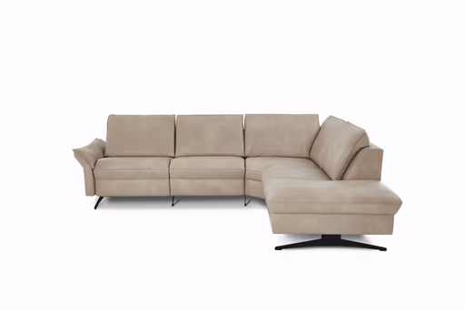 Ecksofa - 2-Sitzer mit Ecke rechts, Rücken hochklappbar motorisch, Armlehne vertellbar, Relaxfunktion, Leder, Beige