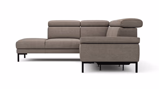 Ecksofa Hudson - Ecke links mit 2,5-Sitzer, inkl. Kopfteil/Armlehne verstellbar und Sitzvorzug/Relaxfunktion (motorisch), Stoff, Khaki