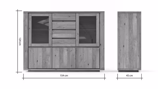 Highboard Bakersfield - sichtbare Rückwand geschroppt, Asteiche massiv, geölt