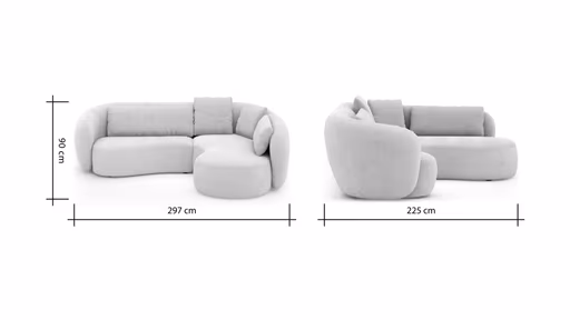 Ecksofa Karasu - 3-Sitzer mit Ottomane rechts, Stoff, Natur
