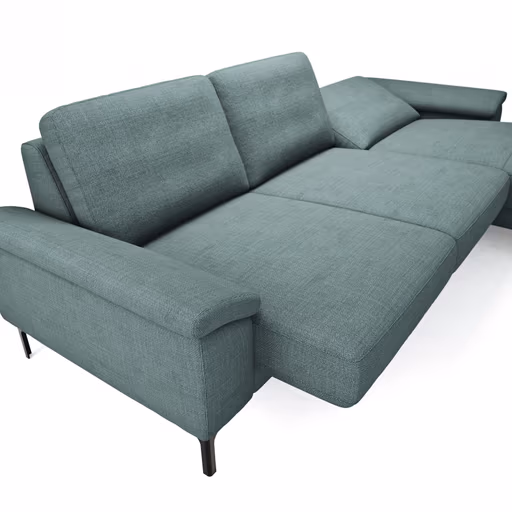 Ecksofa Anna - 2,5-Sitzer mit Longchair rechts, Relaxfunktion/Sitzvorzug motorisch, Stoff, Aqua