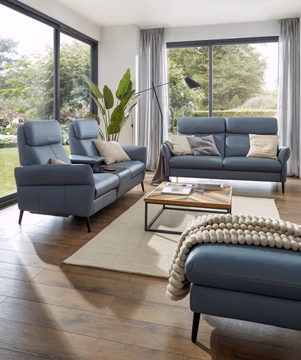 Sofa Fresno - 2,5-Sitzer, Rücken echt, Leder, Hellblau