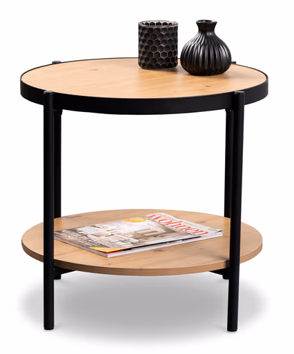 Beistelltisch - Ø/H ca. 52x45 cm, Artisan Eiche Nachbildung, Schwarz