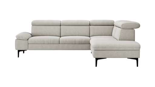 Ecksofa Felipa - 2,5-Sitzer mit Ecke rechts inkl. Kopfteil verstellbar, Stoff, Natur