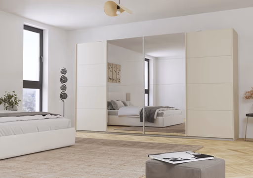 Schwebetürenschrank RIKK- B ca. 361 cm, Champagner, Spiegel