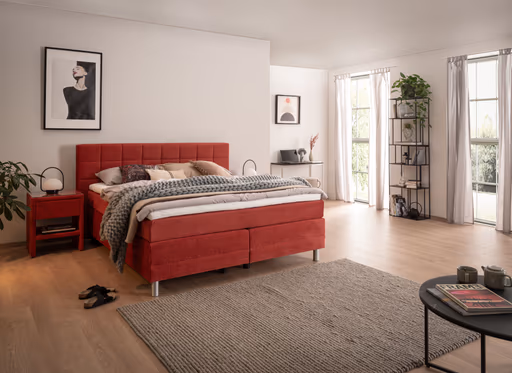  Boxspringbett - Liegefläche ca. 180x200 cm, Stoff, Rot