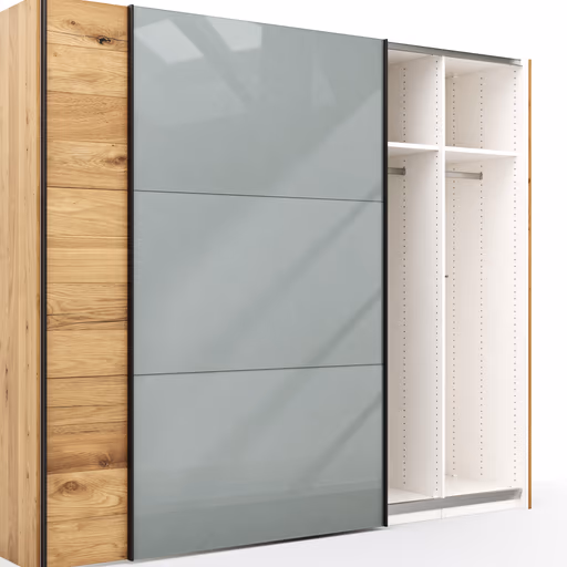 Schwebetürenschrank Colorado - B. ca. 257 cm, Eiche, Glas Graugrün