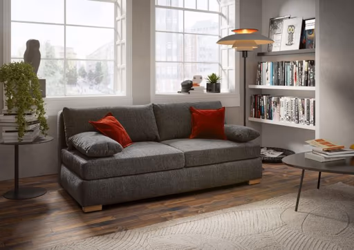 Sofa JELKO - 2-Sitzer inkl. Schlaffunktion mit Bettkasten, Stoff, Dunkelgrau