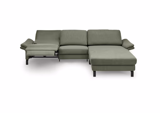 Ecksofa CALM PREMIUM 2.0 - 3-Sitzer mit Longchair rechts, Relaxfunktion motorisch, Armlehne verstellbar, Stoff, Dunkelgrün