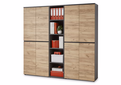 Aktenschrank GRIFFIN - B ca. 80 cm, Graphit, Eiche Nachbildung