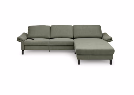 Ecksofa CALM PREMIUM 2.0 - 3-Sitzer mit Longchair rechts, Relaxfunktion motorisch, Armlehne verstellbar, Stoff, Dunkelgrün