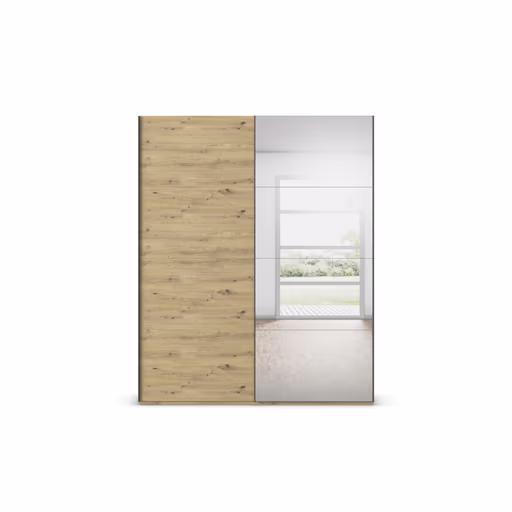Schwebetürenschrank ROVERO- B ca. 181 cm,  Eiche Dekor, Spiegel