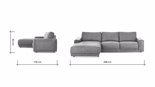 Ecksofa Balok - Longchair groß links mit 2,5-Sitzer, Stoff, Anthrazit