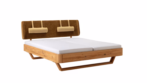 Bettgestell 1660 - Liegefläche ca. 180x200 cm, Wildeiche geölt, Polsterkopfteil grün
