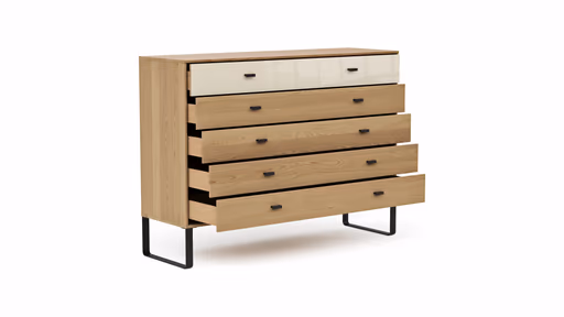 Kommode Lenoso - Eiche massiv, Glas Champagner