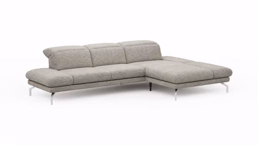 Ecksofa Elena - 2-Sitzer mit Longchair rechts, Kopfteil/Armlehne verstellbar, Stoff, Silbergrau