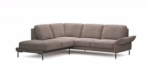 Ecksofa Rockport A - Ecke links mit 2,5-Sitzer rechts, inkl. Sitzauszug (motorisch) und Armlehne klappbar, Stoff, Braun