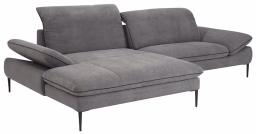  Ecksofa - Longchair links mit 1-Sitzer, Kopfteil/Armlehne/Sitztiefe verstellbar, Stoff, Grau
