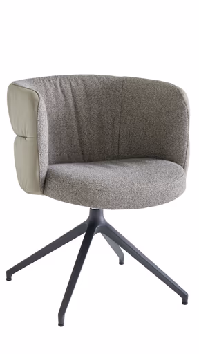 Armlehnstuhl Milana - drehbar, Leder Grau, Stoff Graubraun