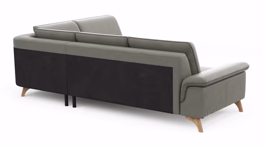 Ecksofa Tulsa KS - 2,5-Sitzer, Spitzecke und 1,5-Sitzer mit Anstellhocker rechts, Leder, Graubeige