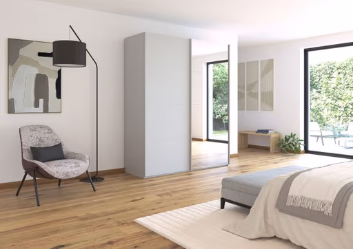 Schwebetürenschrank ROVERO- B ca. 181 cm,  Hellgrau, Spiegel