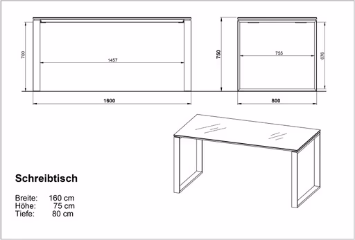 Schreibtisch GWEN - B/H/T ca. 160x75x80cm, Weiß