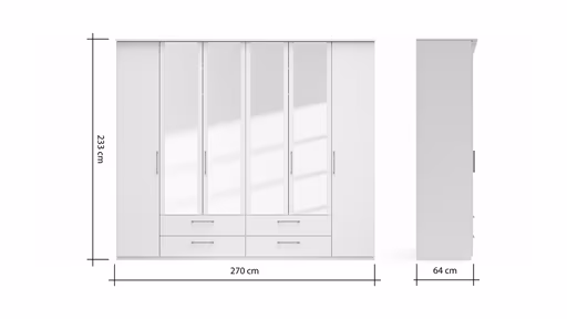 Drehtürenschrank Viana - B. ca. 270 cm, Lack, Weiß
