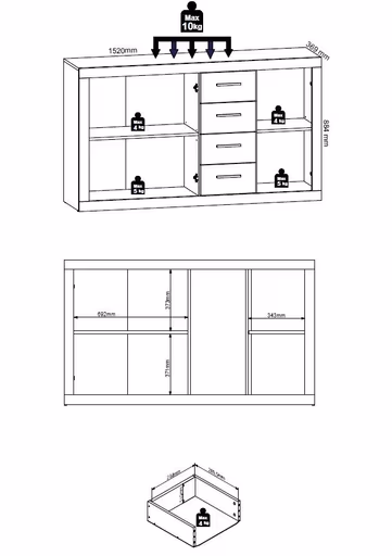 Kommode - B ca. 152 cm, Sonoma Eiche Nachbildung, Weiß