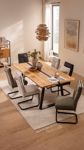 Esstisch Kima - LB ca. 220x100 cm, Wildeiche massiv mit Epoxid-Harz