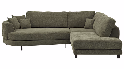 Ecksofa Solenne - Diwan rund links mit Ottomane rechts, Stoff, Olive