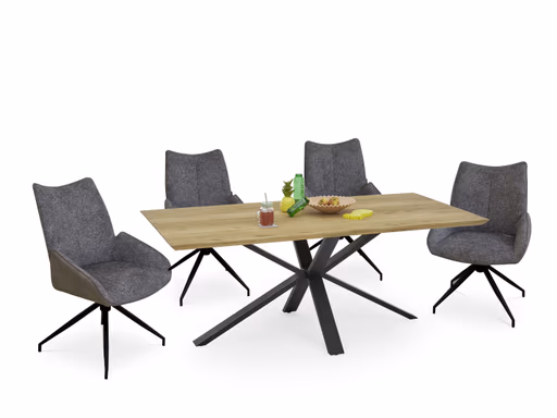 Esstisch - LB ca. 200x100 cm, Eiche massiv geölt, Schweizer Kante, Schwarz