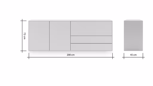 Sideboard Colore - B ca. 200 cm, Lack, Weiß