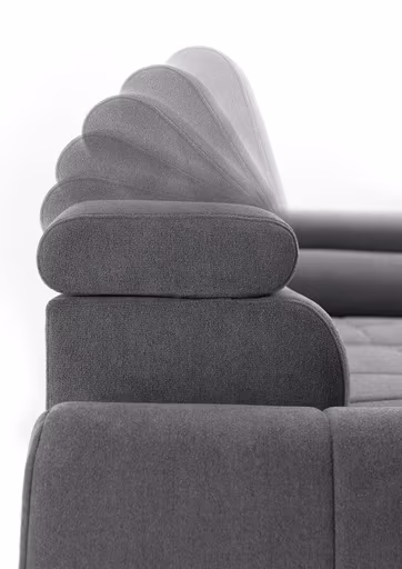 Ecksofa - 2-Sitzer mit Ecke rechts, Sitzvorzug motorisch, Kopfteil verstellbar, Stoff, Grau