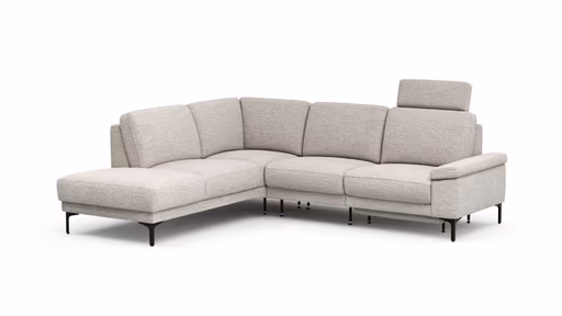 Ecksofa Matero - Ecke mit 2-Sitzer rechts inkl. Relaxfunktion motorisch und Sitzvorzug, Stoff, Hellgrau