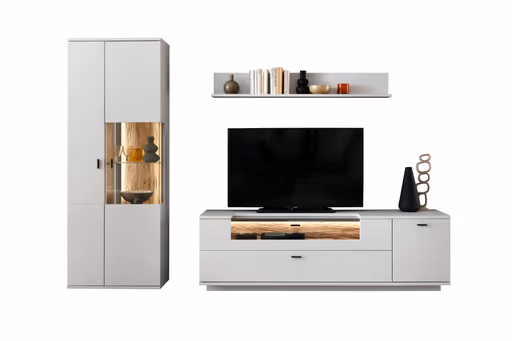 Wohnwand - inkl. Beleuchtung, Lack, weiß