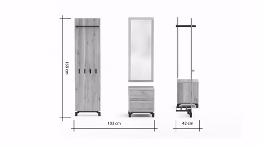 Garderobenkombination Williston - Korpus Wildeiche geölt / Front sandgestrahlt