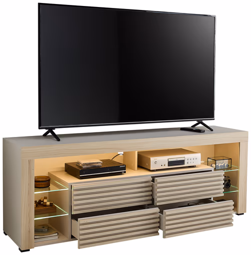 TV-Lowboard - mit Beleuchtung, B ca. 179 cm, Kaschmir, Riva Eiche Nachbildung