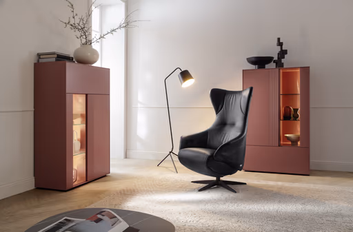 Highboard Colore - mit Beleuchtung, BHT ca. 90x144x45 cm, Lack, Samtbeere