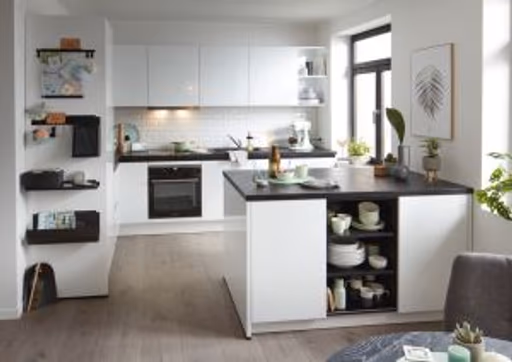 Inselküche 51.160 GL 10 520, Kristallweiß Hochglanz