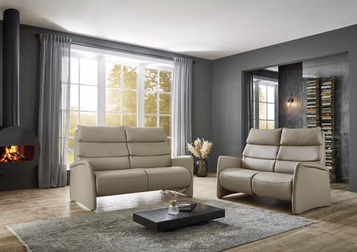 Sofa - 2,5-Sitzer, Kopfteil verstellbar, Leder, Perlmutt,